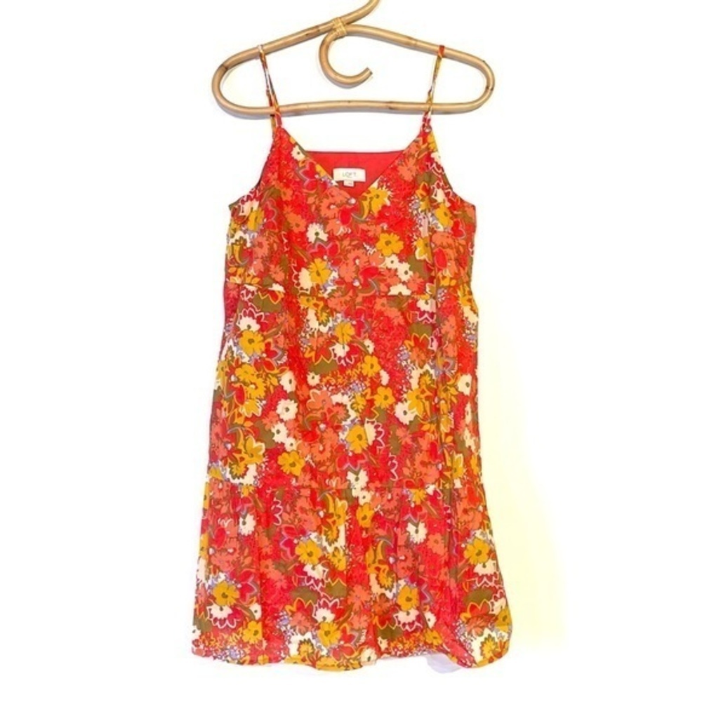 Red Floral Baby Doll Dress Ann Taylor Small cotton Like New Sun dress mini